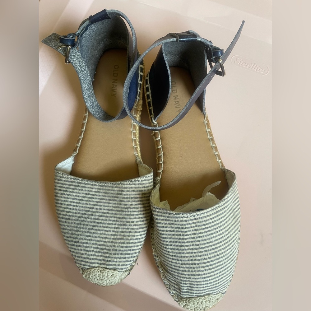 Old Navy Blue White Stripe Espadrille Sandals - Women's Size 8